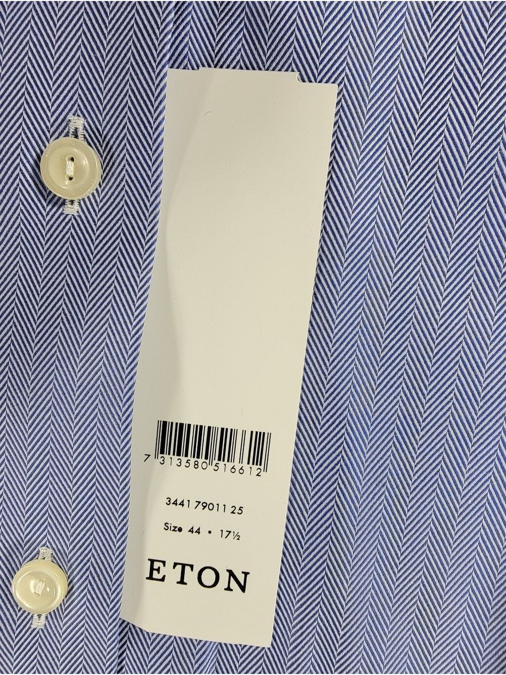 NEW Men's ETON Shirt Blue Herringbone Shirt Classic Fit 44 17.5 Button Front NWT - Picture 2 of 14
